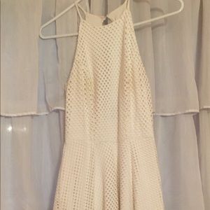 Lord & Taylor White Eyelet High Neck Skater Dress